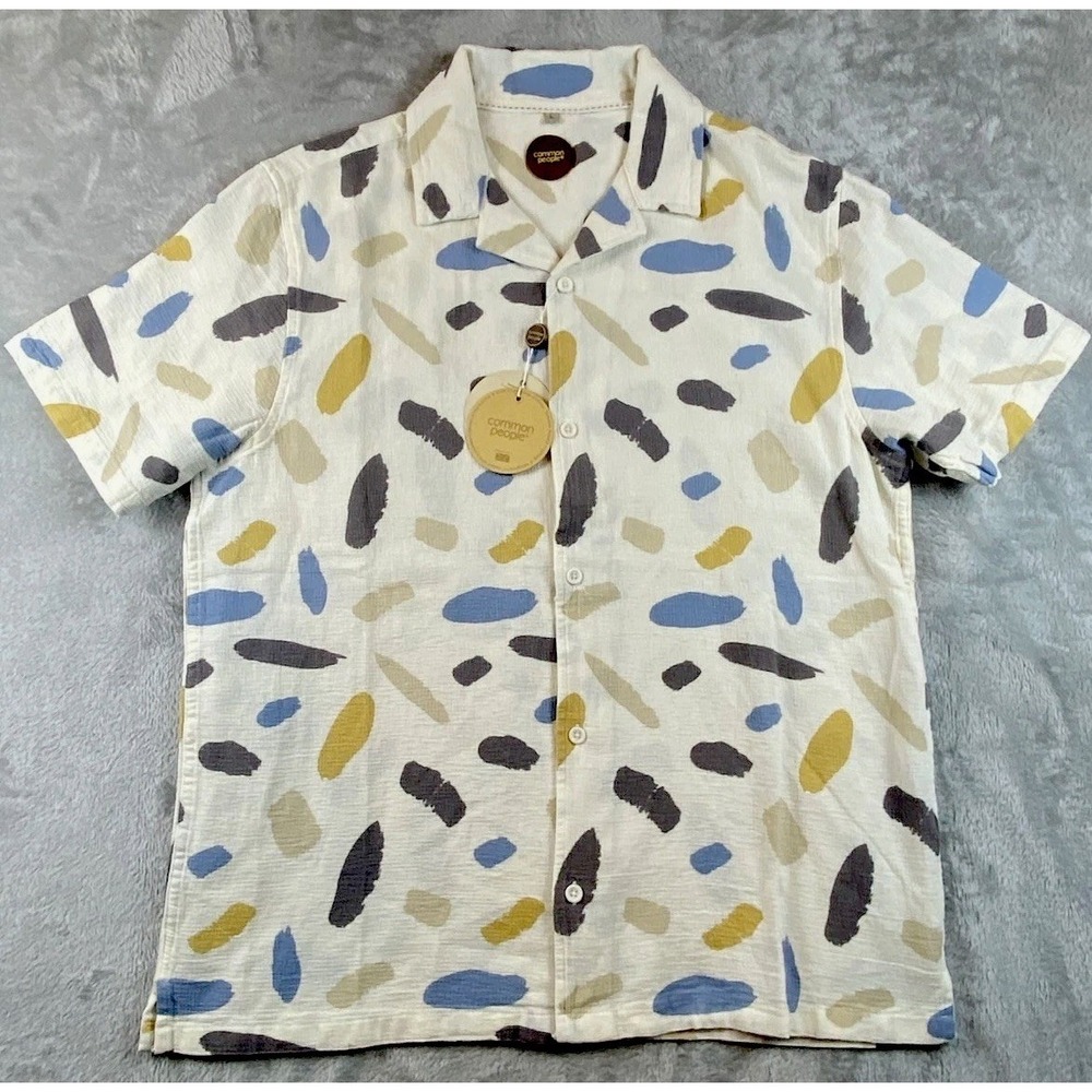Common People Men's Contour Short Sleeve Button-up Camp‎ Shirt Large NWT